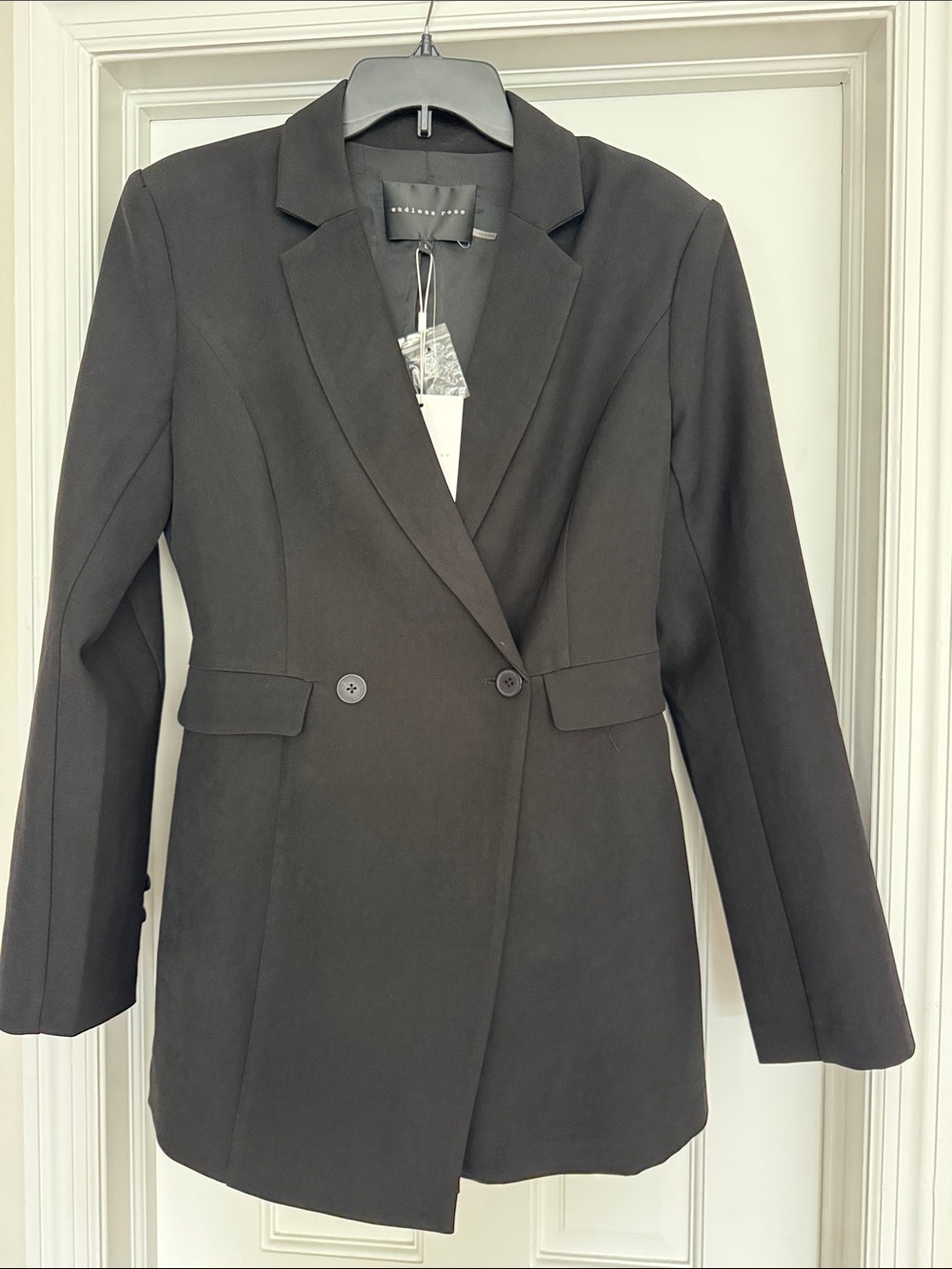 Endless Rose Black Double-Breasted Mini Blazer Romper